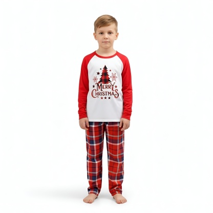 Christmas Tree Merry Christmas Printed Family Matching Plaid Pajama Set