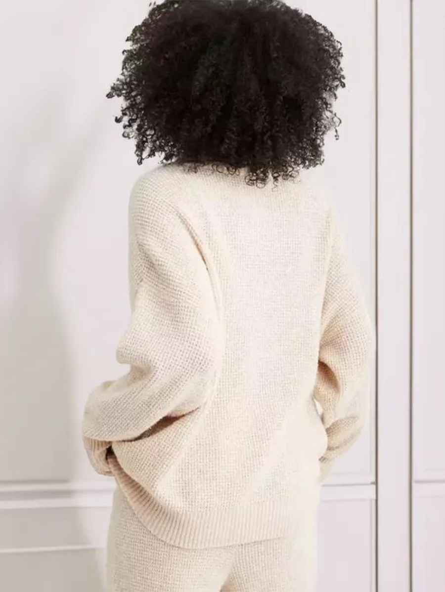 Cozy Half Zip Waffle Weave Sweater Set-Cozy Knit Sets