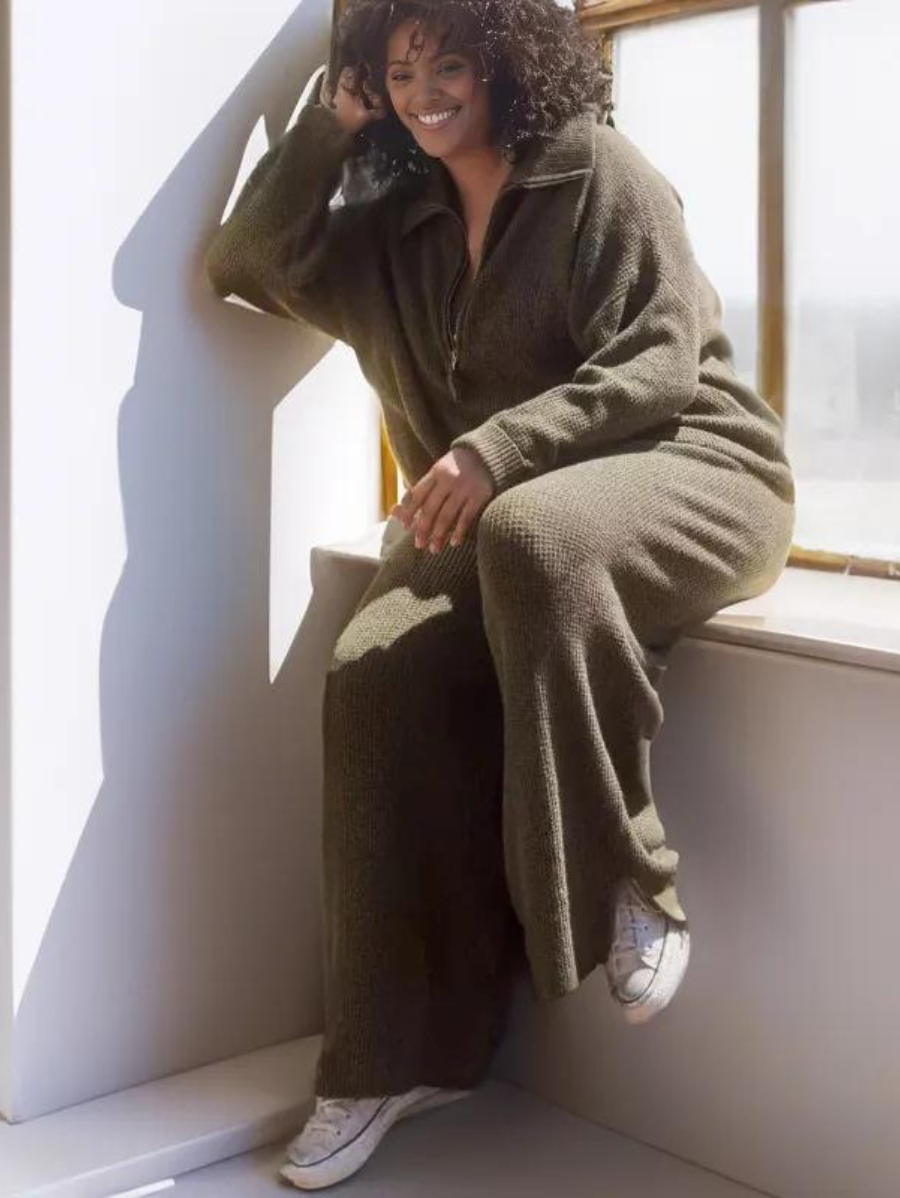 Cozy Half Zip Waffle Weave Sweater Set-Cozy Knit Sets