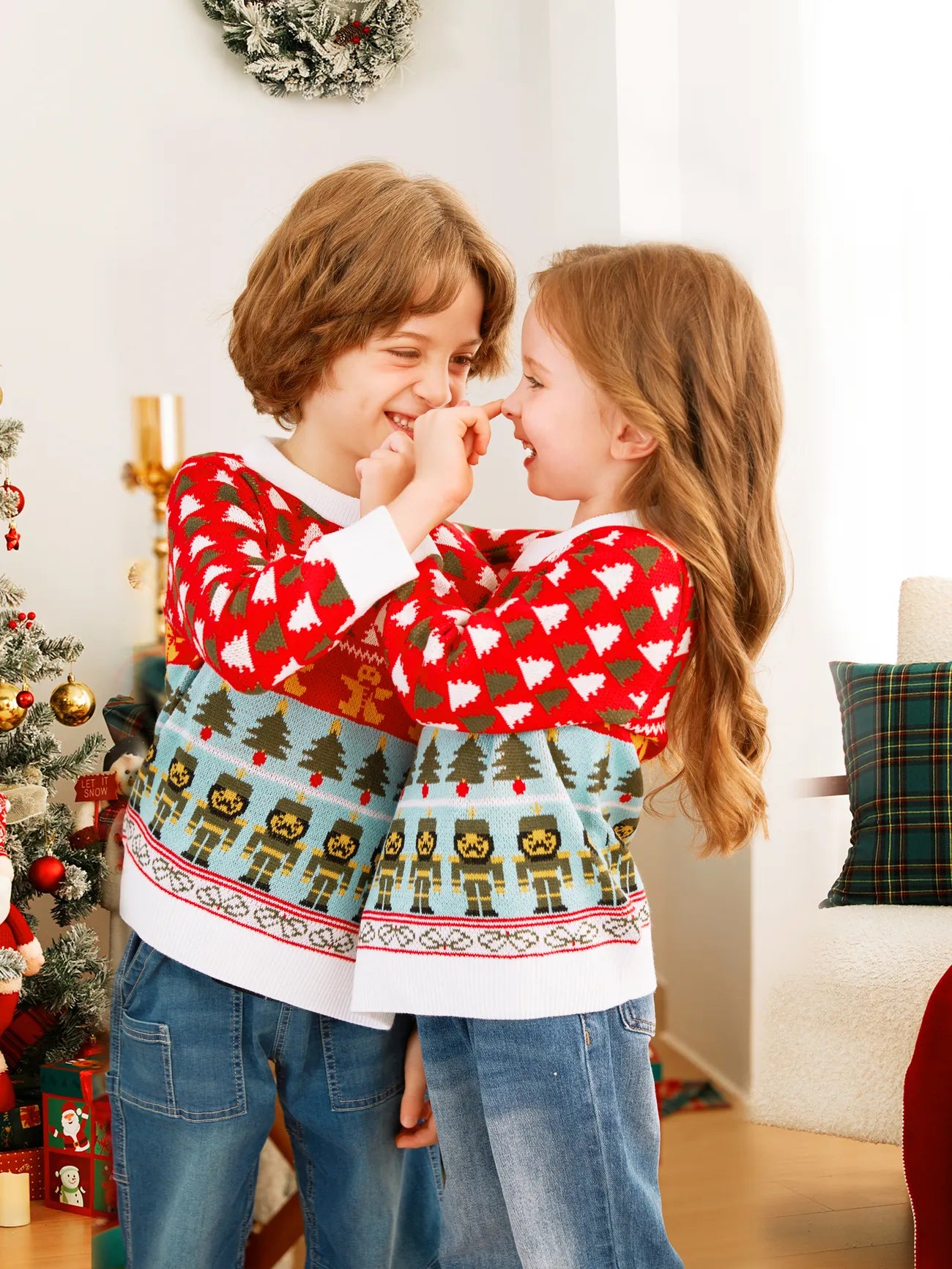 Double Jumper Knit Pullover Tops Christmas Ugly Sweater-Cozy Knit Sets