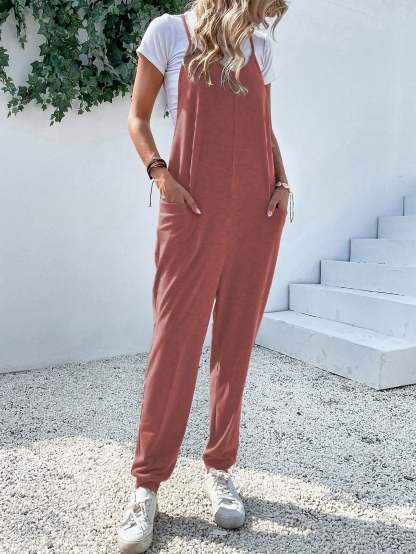 Dual Pocket Keyhole Jumpsuit Without Tee-Cozy Knit Sets