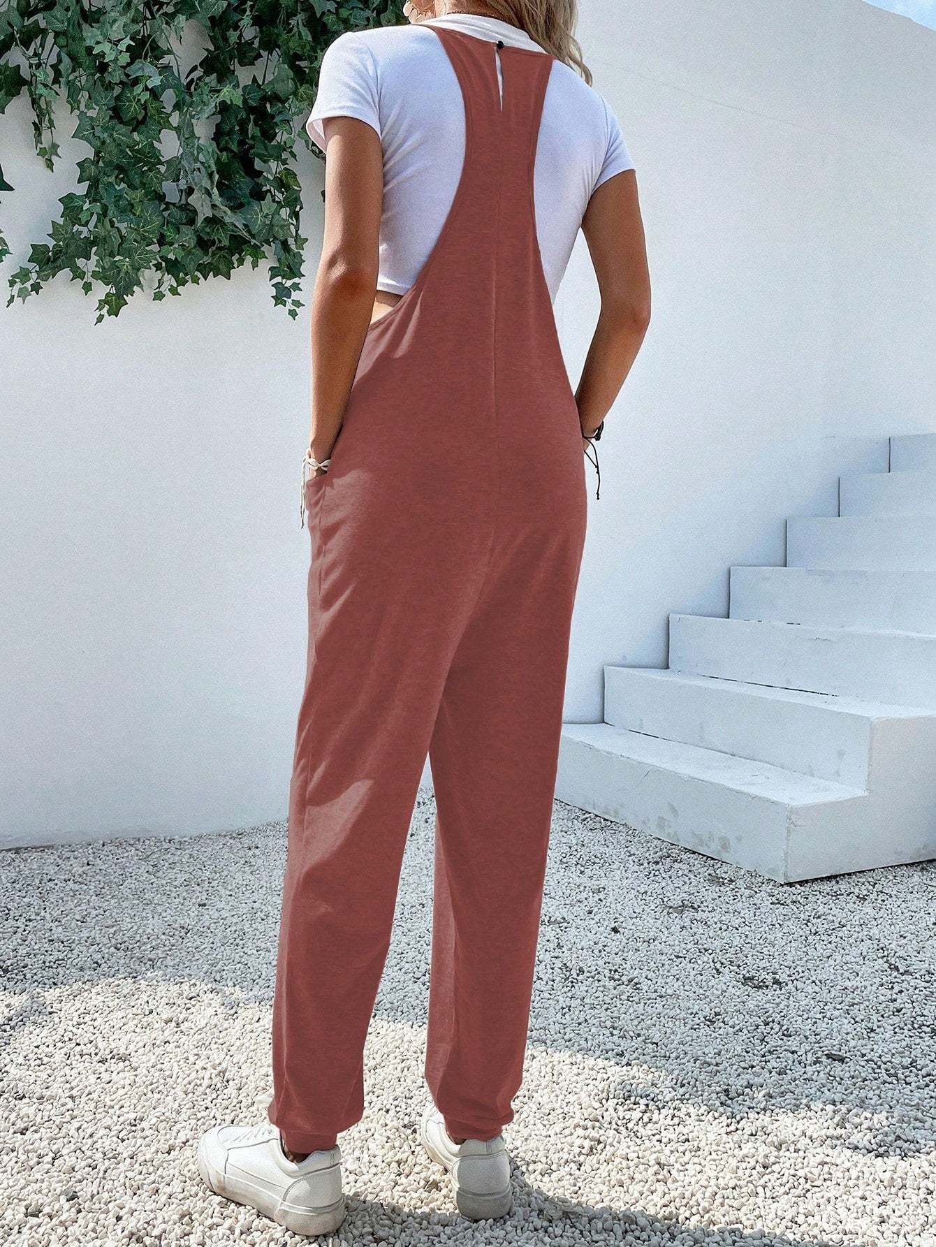 Dual Pocket Keyhole Jumpsuit Without Tee-Cozy Knit Sets