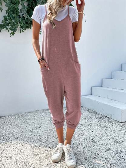 Dual Pocket Keyhole Jumpsuit Without Tee-Cozy Knit Sets