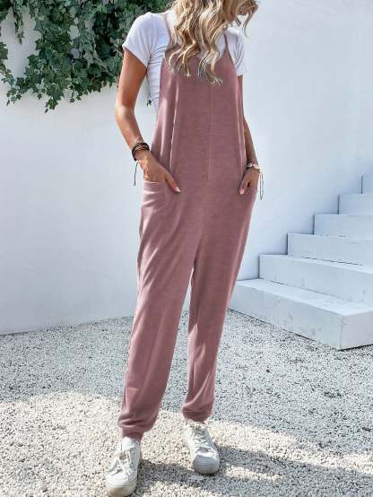 Dual Pocket Keyhole Jumpsuit Without Tee-Cozy Knit Sets