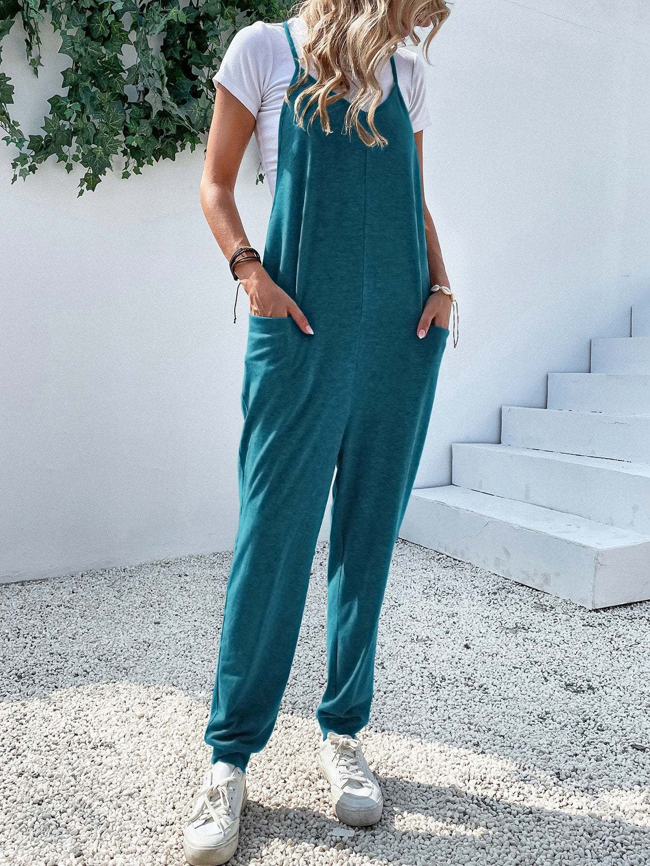 Dual Pocket Keyhole Jumpsuit Without Tee-Cozy Knit Sets