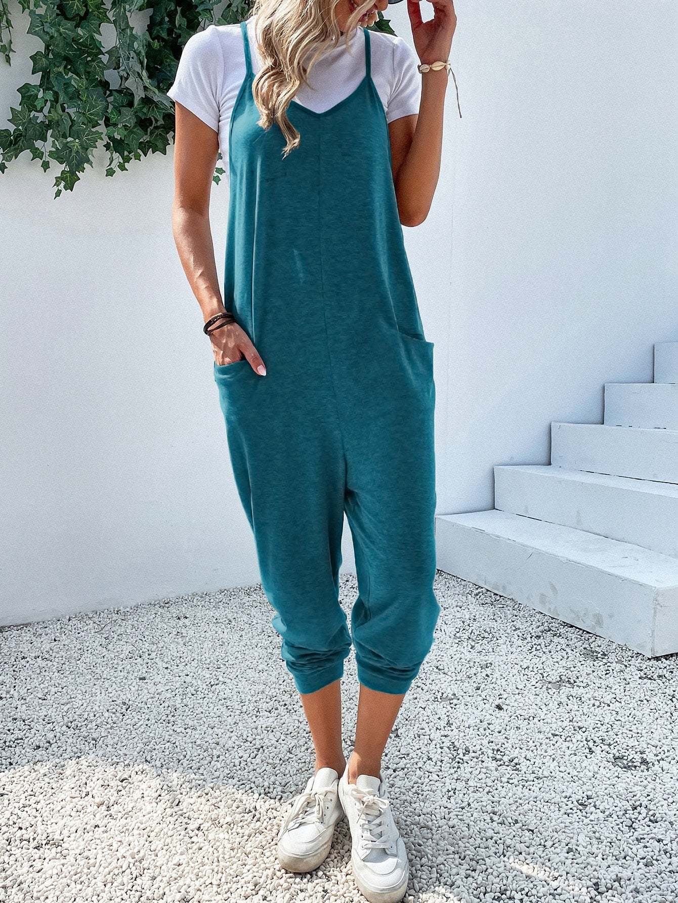 Dual Pocket Keyhole Jumpsuit Without Tee-Cozy Knit Sets