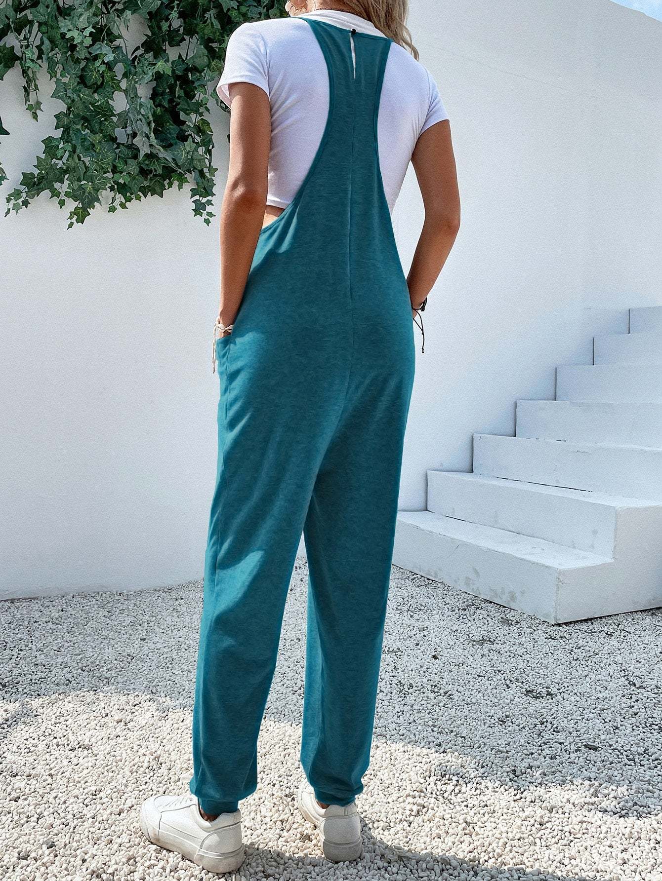Dual Pocket Keyhole Jumpsuit Without Tee-Cozy Knit Sets