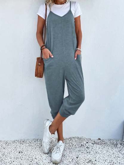 Dual Pocket Keyhole Jumpsuit Without Tee-Cozy Knit Sets
