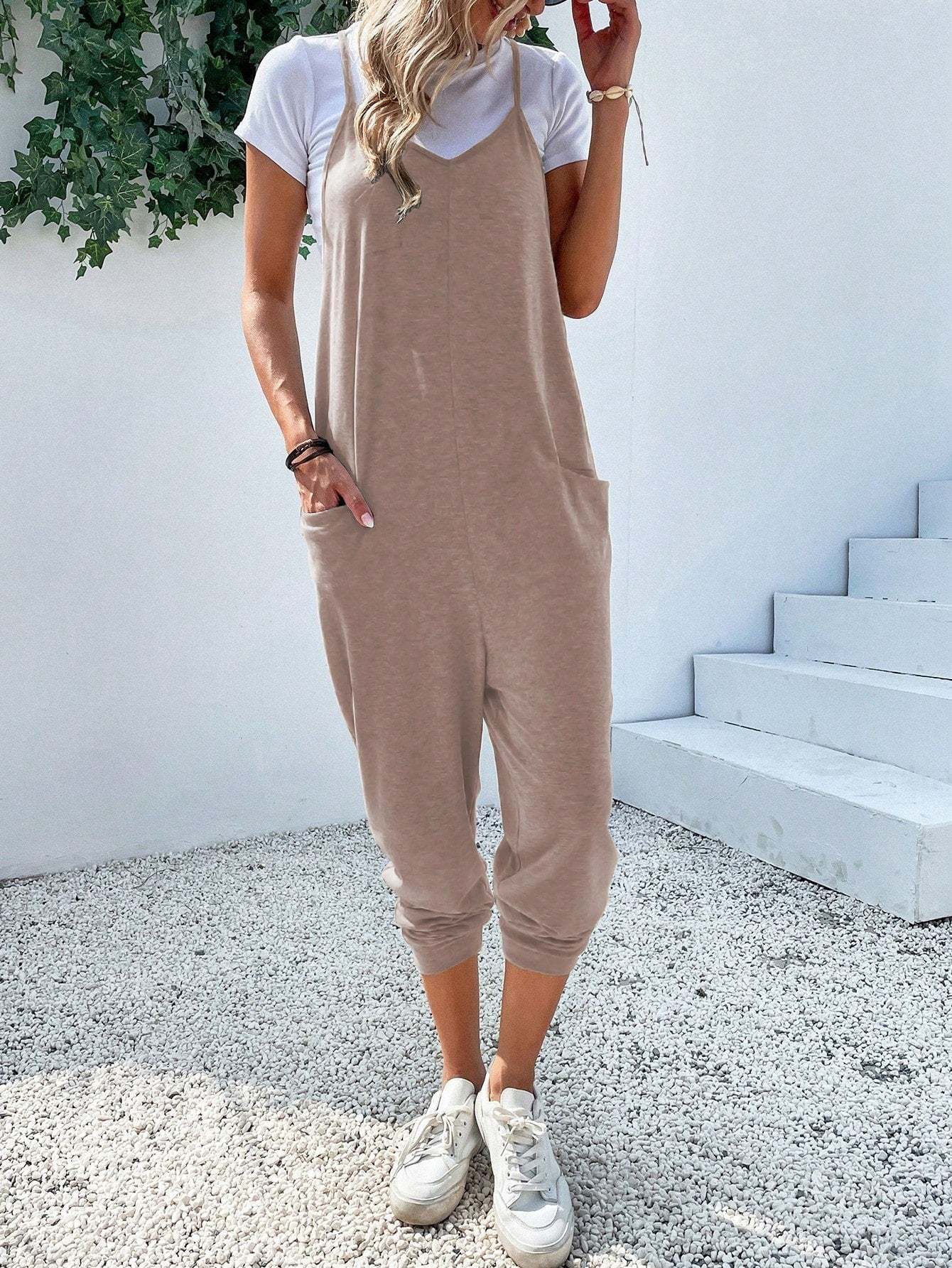 Dual Pocket Keyhole Jumpsuit Without Tee-Cozy Knit Sets