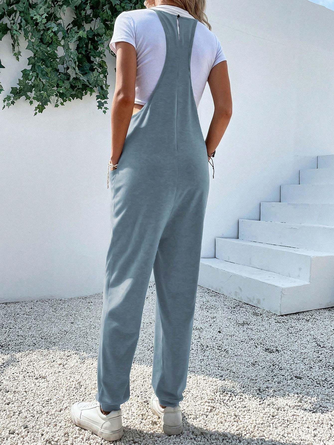 Dual Pocket Keyhole Jumpsuit Without Tee-Cozy Knit Sets