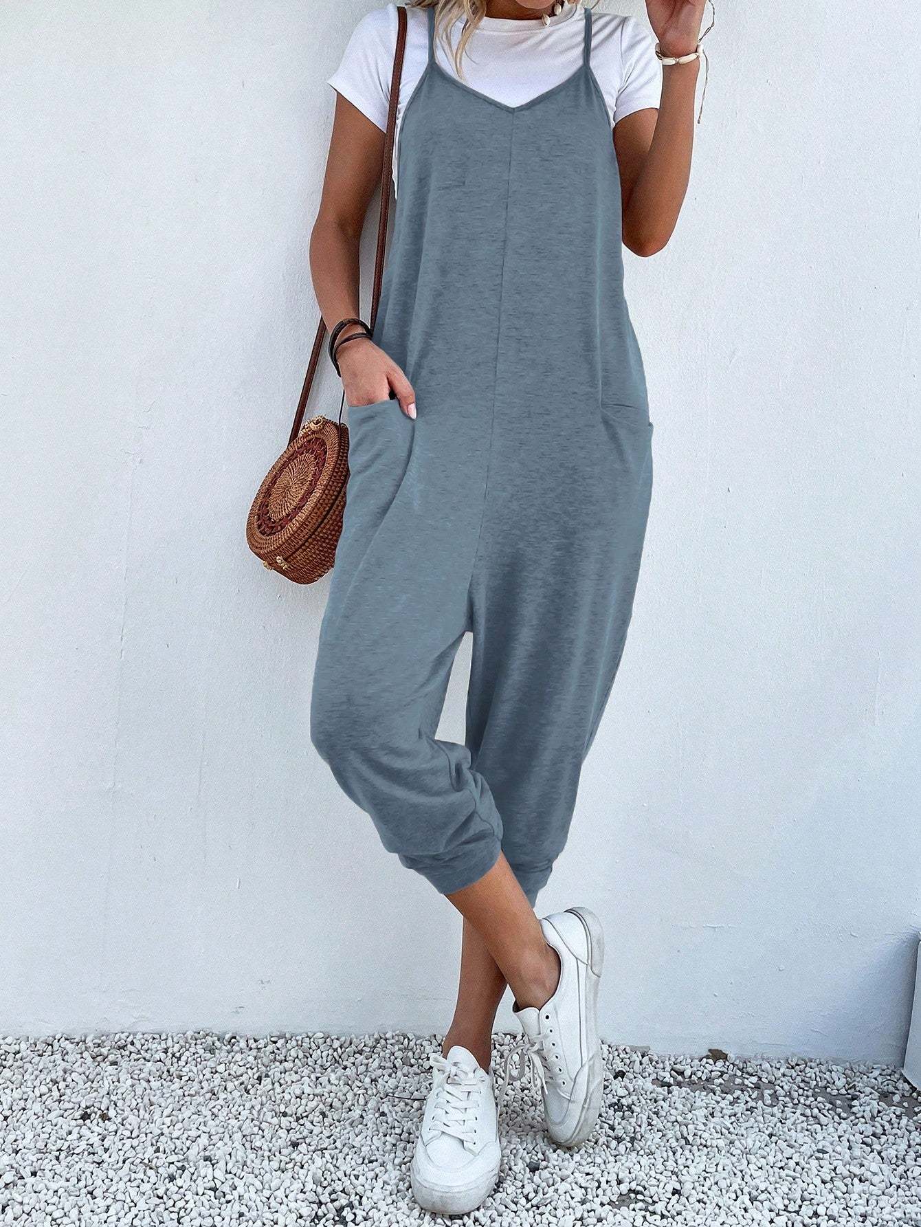 Dual Pocket Keyhole Jumpsuit Without Tee-Cozy Knit Sets