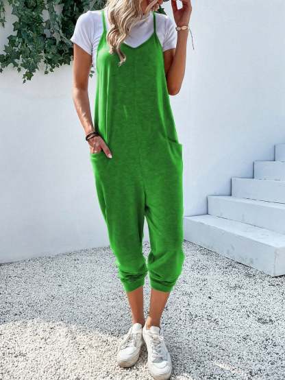 Dual Pocket Keyhole Jumpsuit Without Tee-Cozy Knit Sets