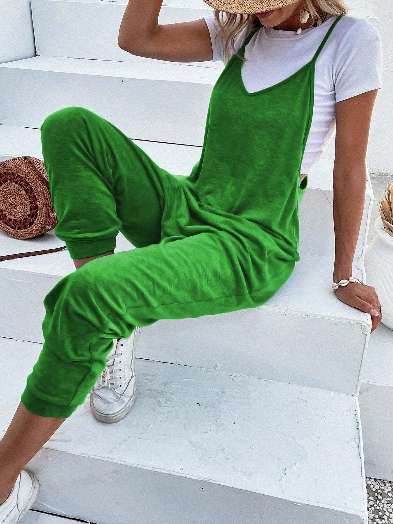 Dual Pocket Keyhole Jumpsuit Without Tee-Cozy Knit Sets