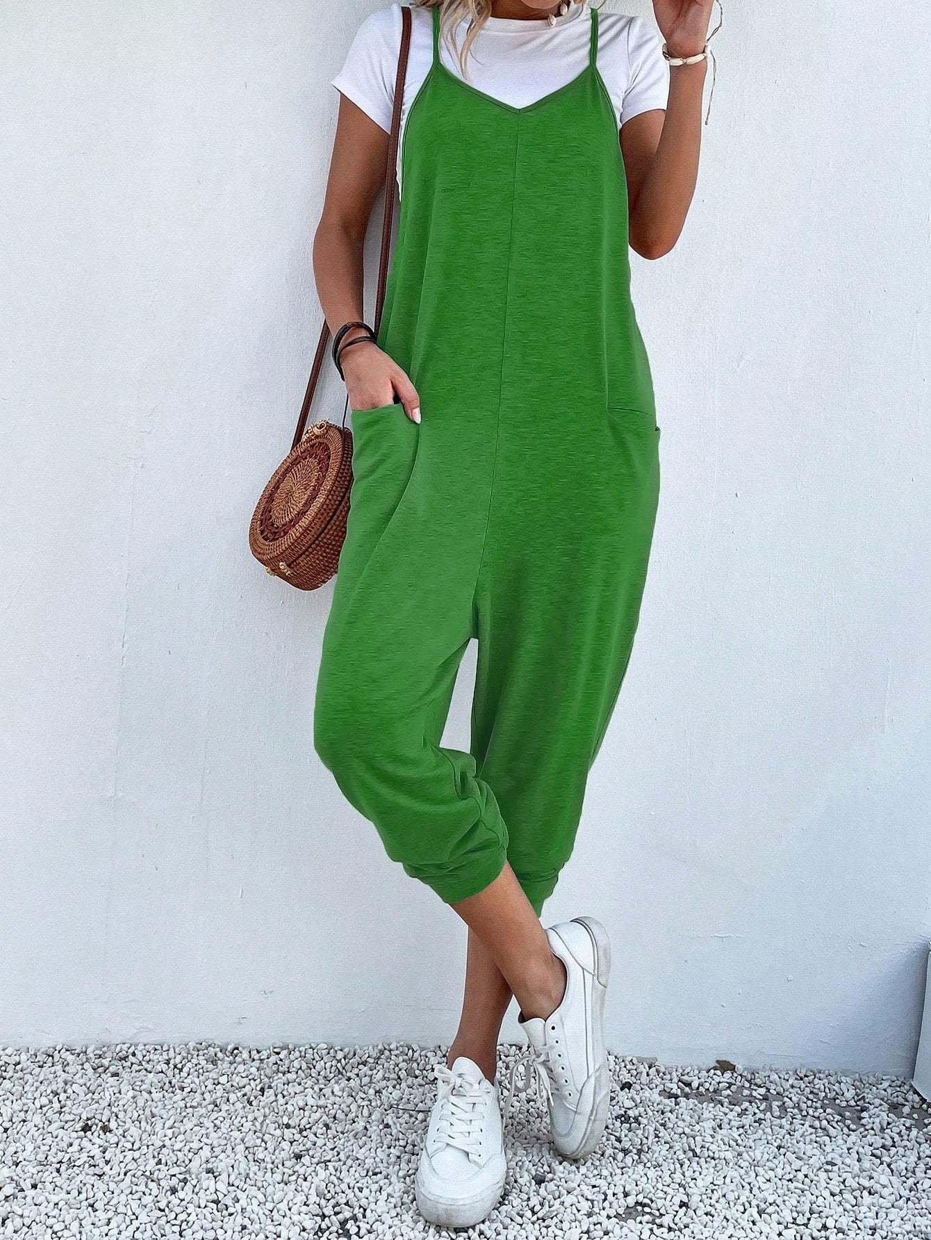 Dual Pocket Keyhole Jumpsuit Without Tee-Cozy Knit Sets