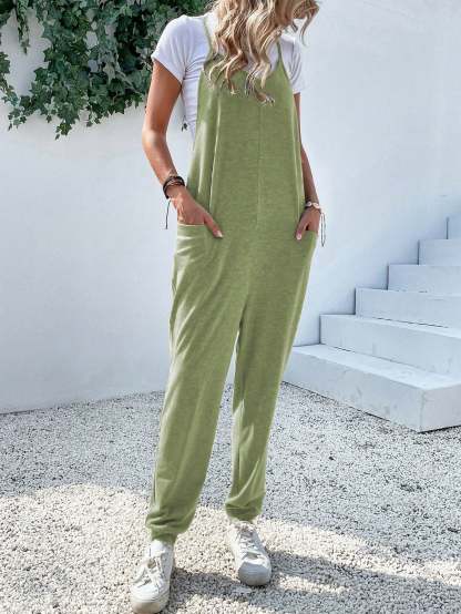 Dual Pocket Keyhole Jumpsuit Without Tee-Cozy Knit Sets