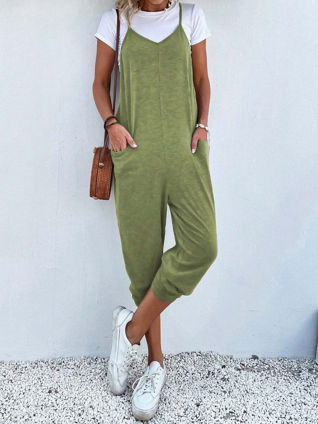 Dual Pocket Keyhole Jumpsuit Without Tee-Cozy Knit Sets