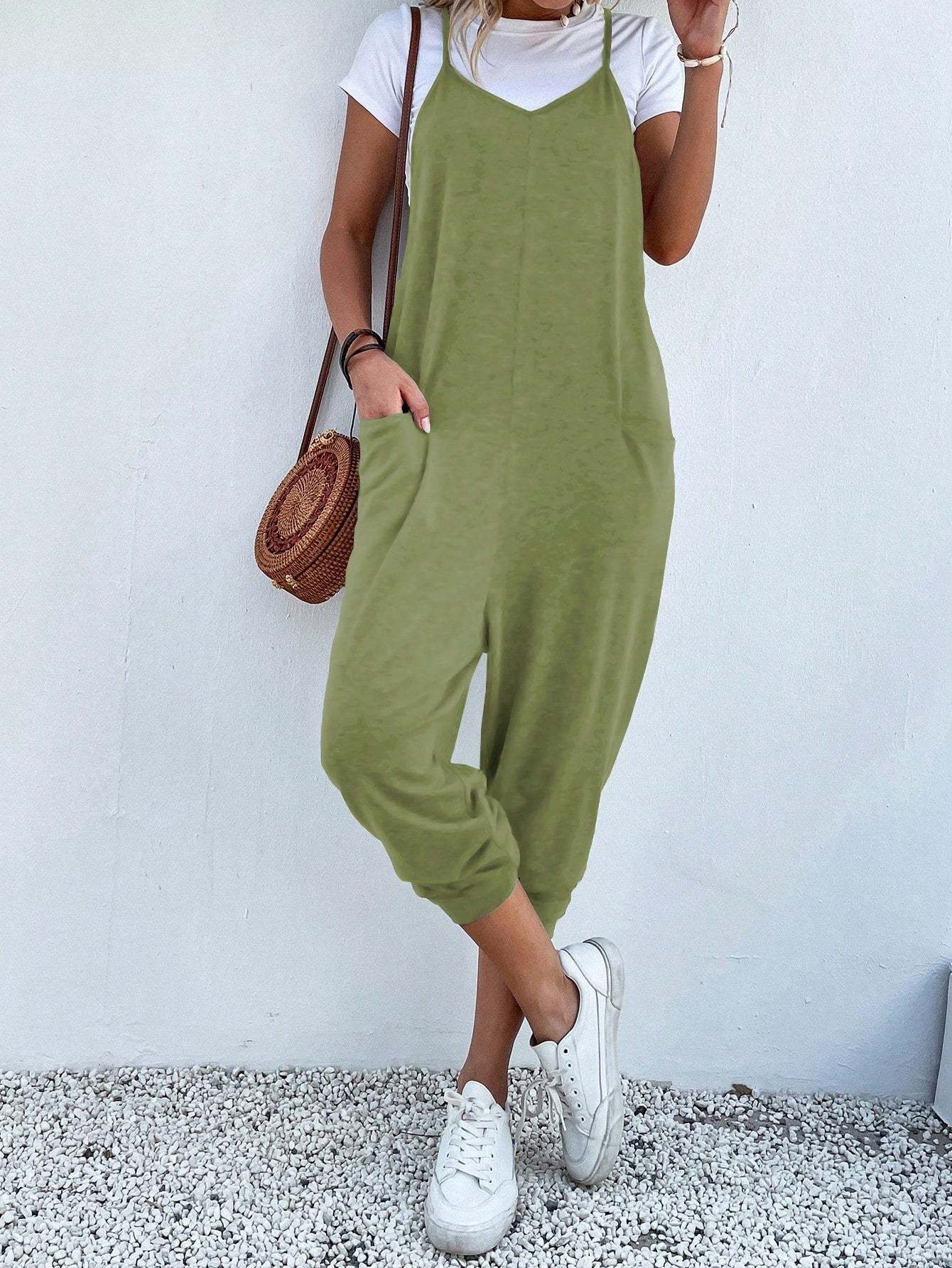 Dual Pocket Keyhole Jumpsuit Without Tee-Cozy Knit Sets