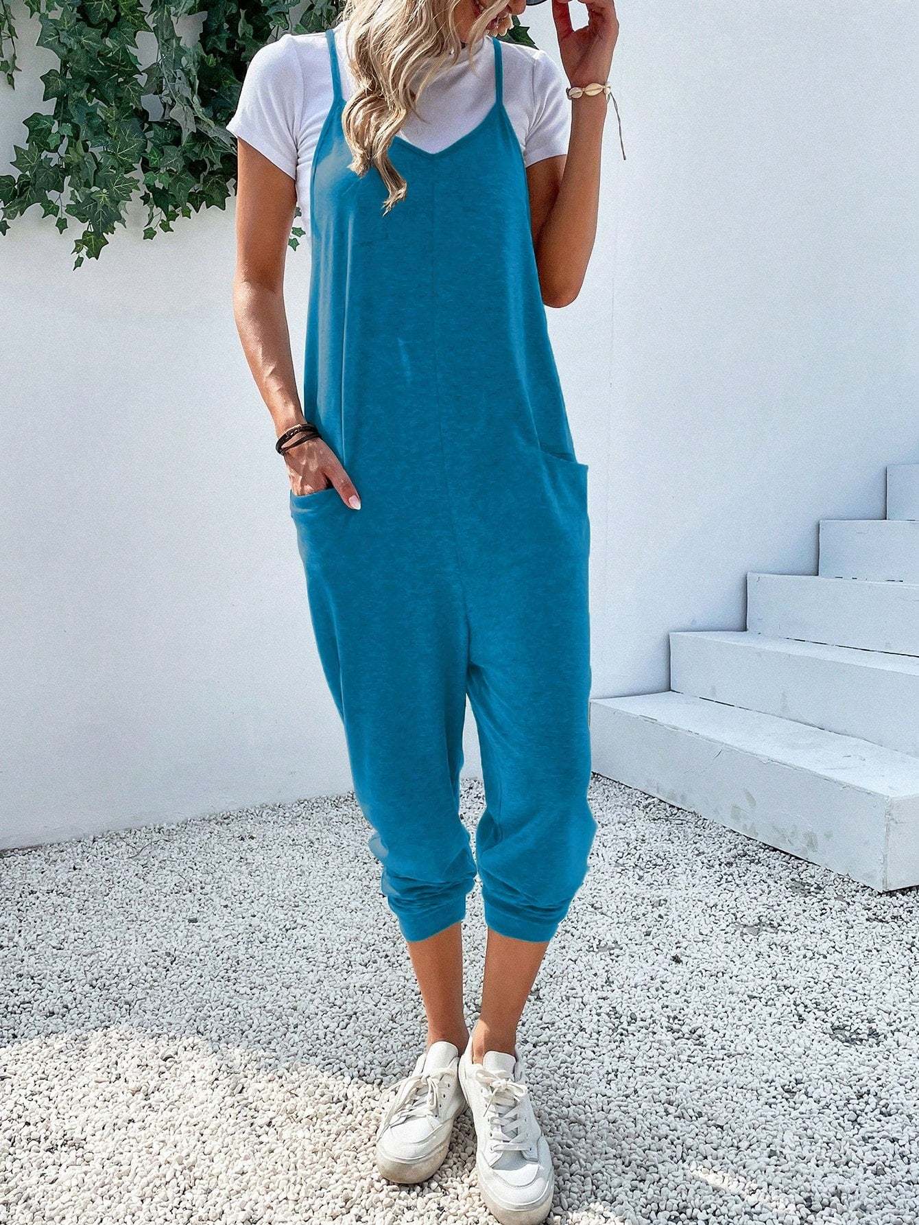 Dual Pocket Keyhole Jumpsuit Without Tee-Cozy Knit Sets