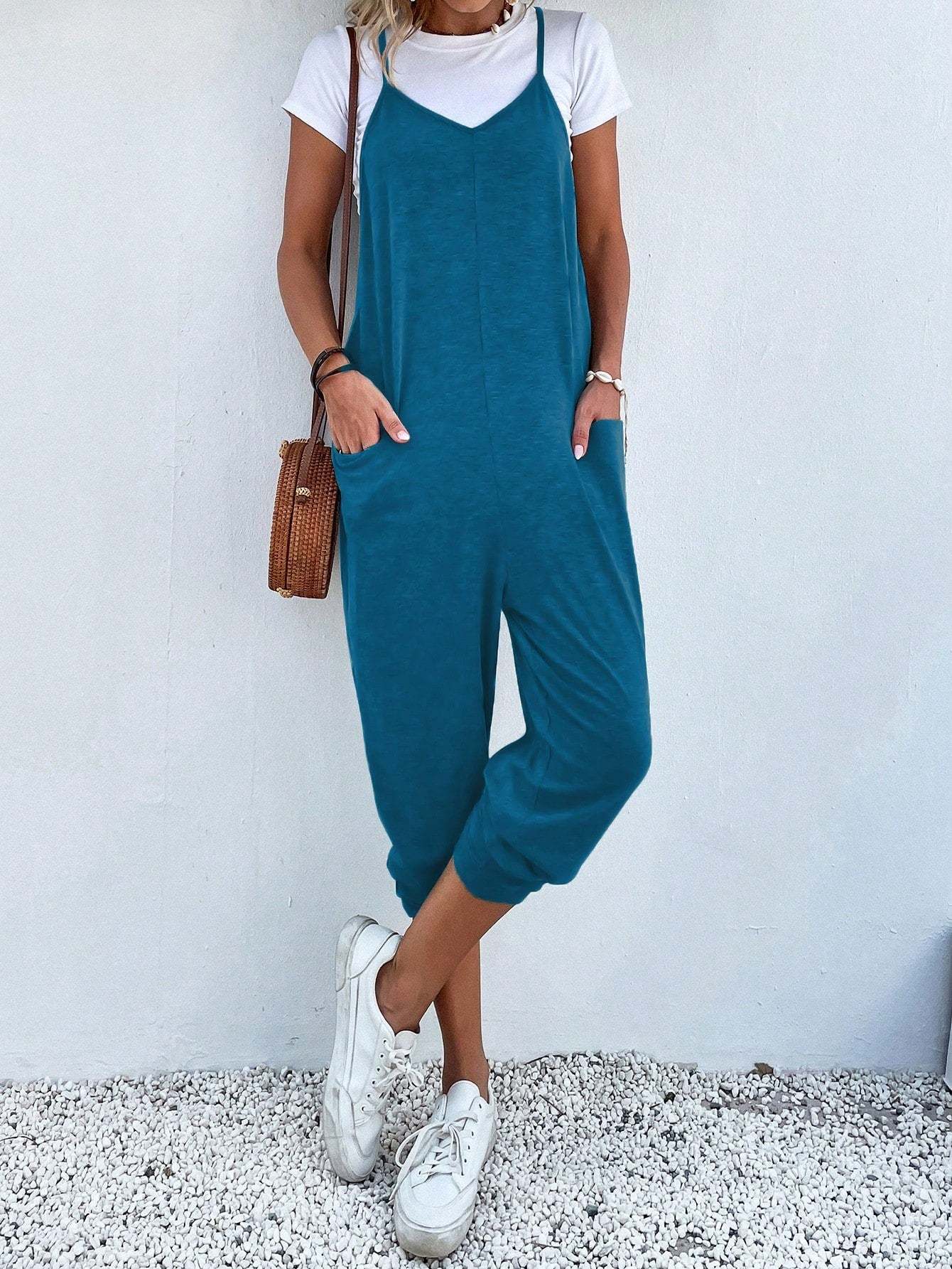 Dual Pocket Keyhole Jumpsuit Without Tee-Cozy Knit Sets