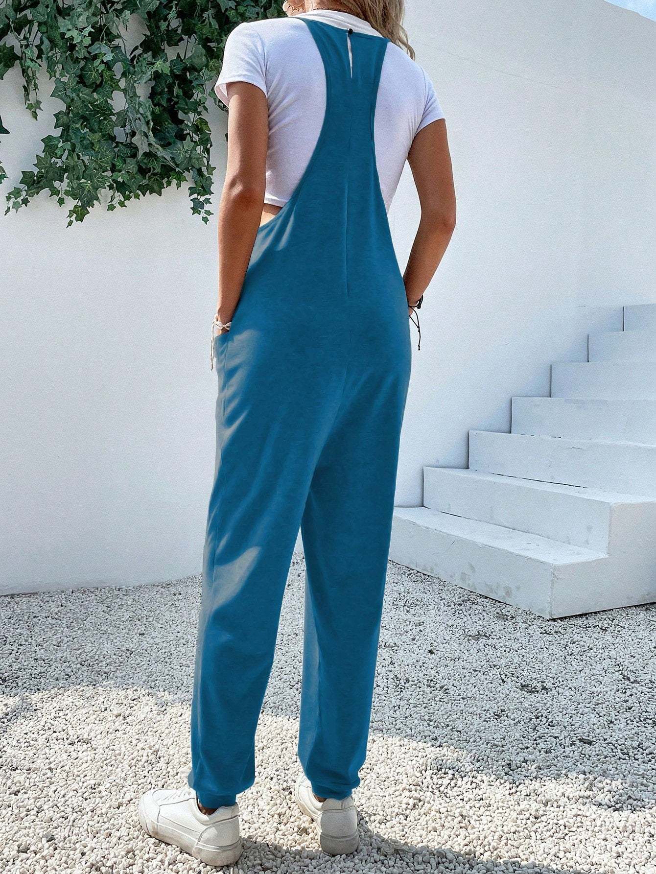 Dual Pocket Keyhole Jumpsuit Without Tee-Cozy Knit Sets