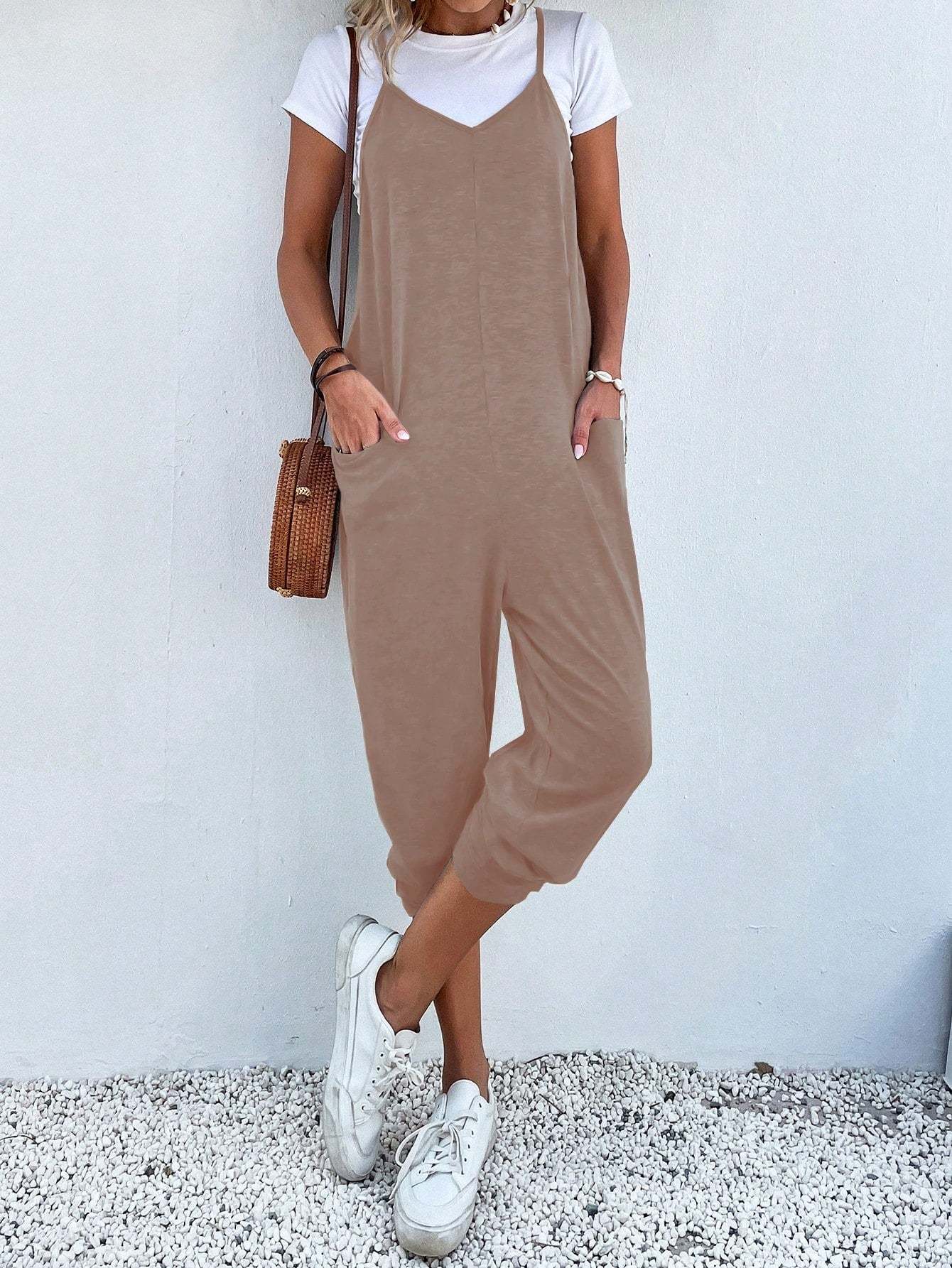 Dual Pocket Keyhole Jumpsuit Without Tee-Cozy Knit Sets