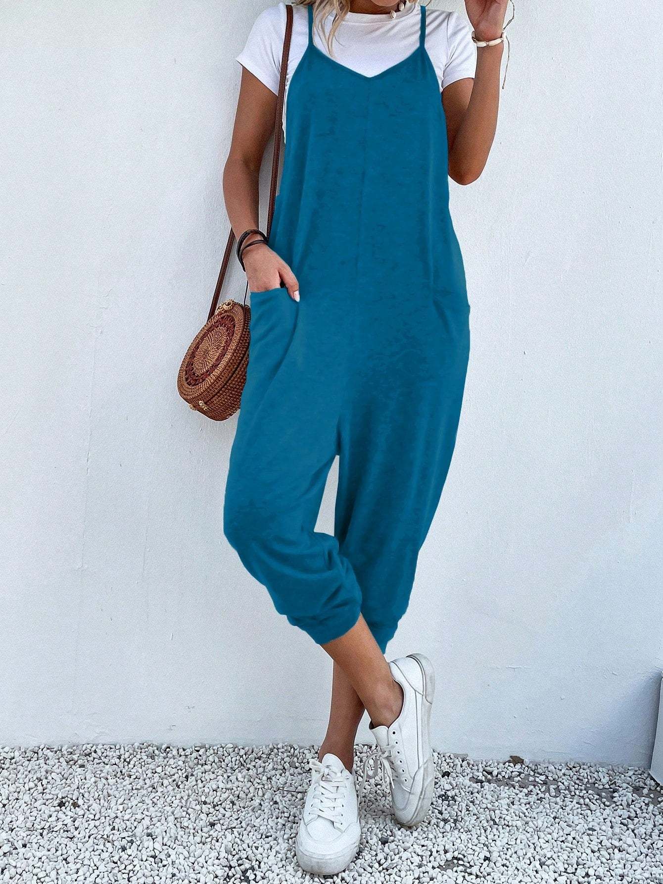 Dual Pocket Keyhole Jumpsuit Without Tee-Cozy Knit Sets
