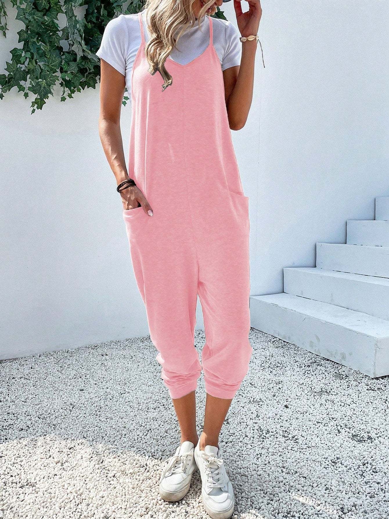 Dual Pocket Keyhole Jumpsuit Without Tee-Cozy Knit Sets