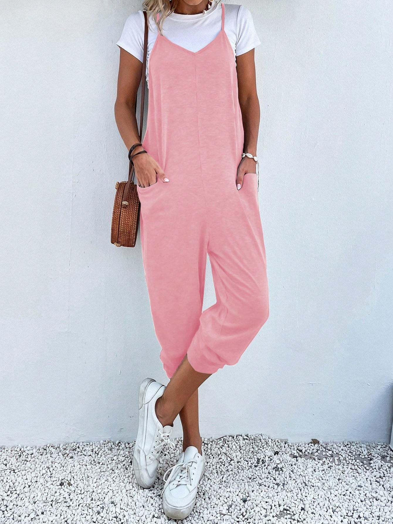 Dual Pocket Keyhole Jumpsuit Without Tee-Cozy Knit Sets