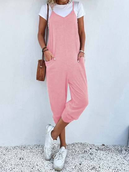 Dual Pocket Keyhole Jumpsuit Without Tee-Cozy Knit Sets