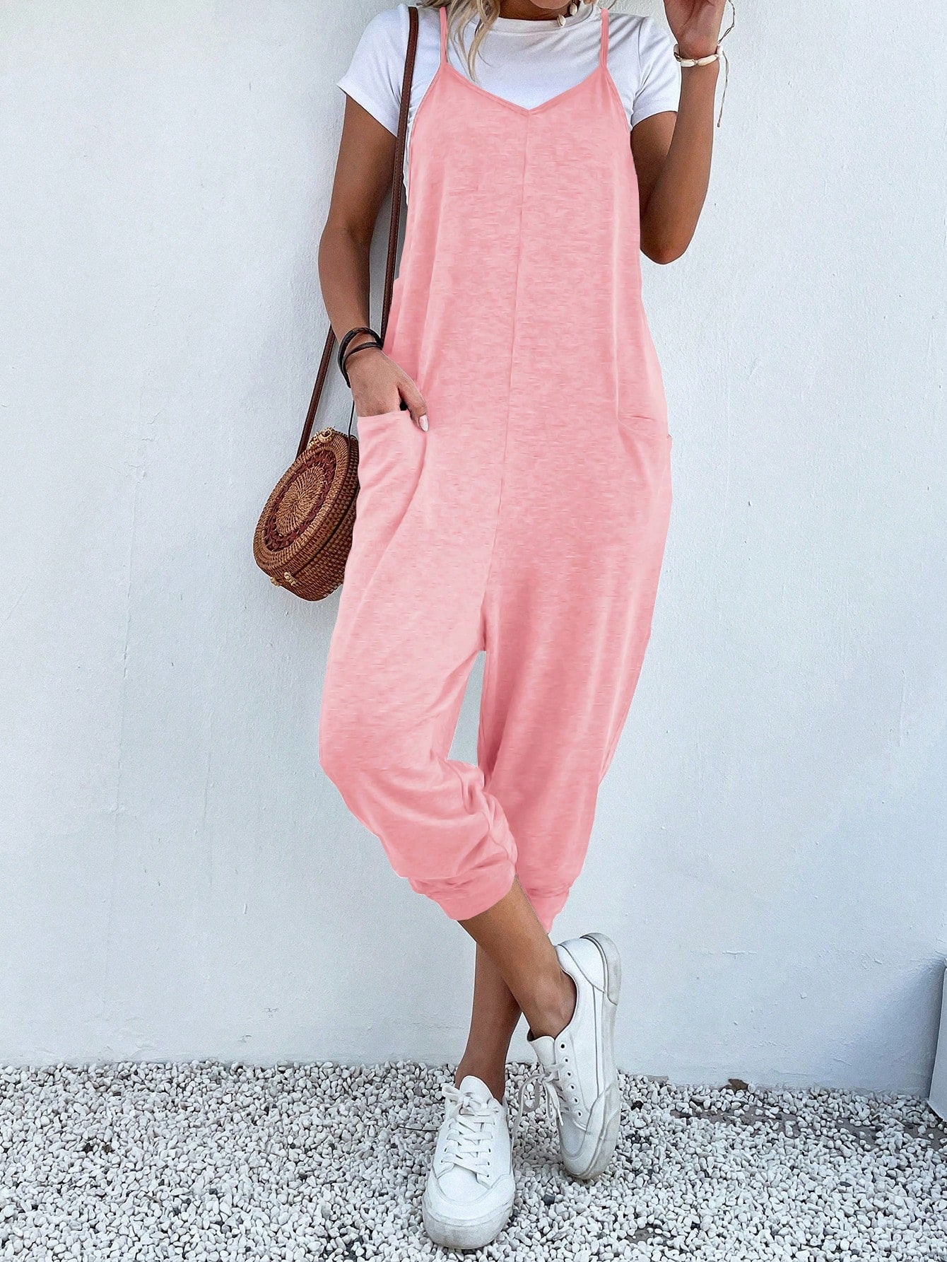 Dual Pocket Keyhole Jumpsuit Without Tee-Cozy Knit Sets