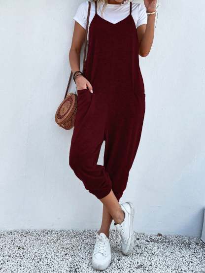 Dual Pocket Keyhole Jumpsuit Without Tee-Cozy Knit Sets