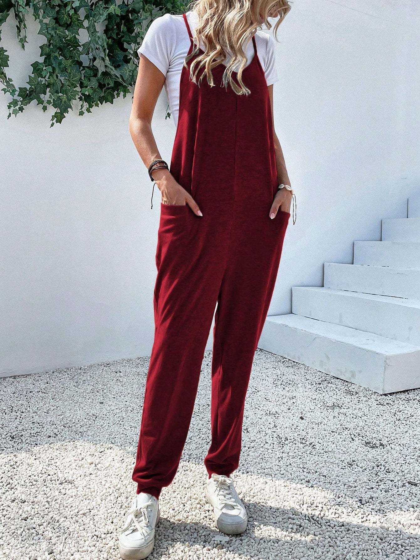 Dual Pocket Keyhole Jumpsuit Without Tee-Cozy Knit Sets