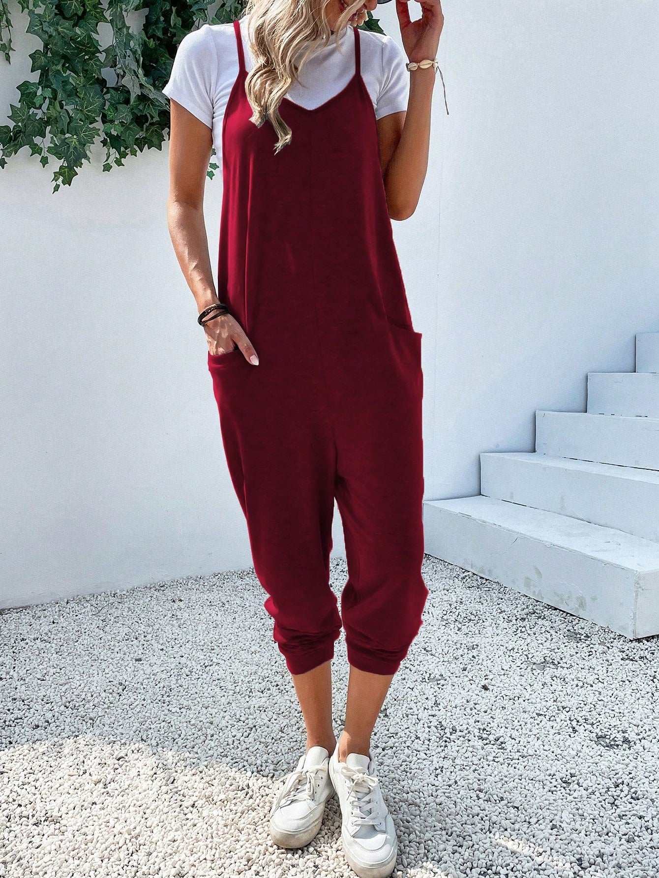 Dual Pocket Keyhole Jumpsuit Without Tee-Cozy Knit Sets