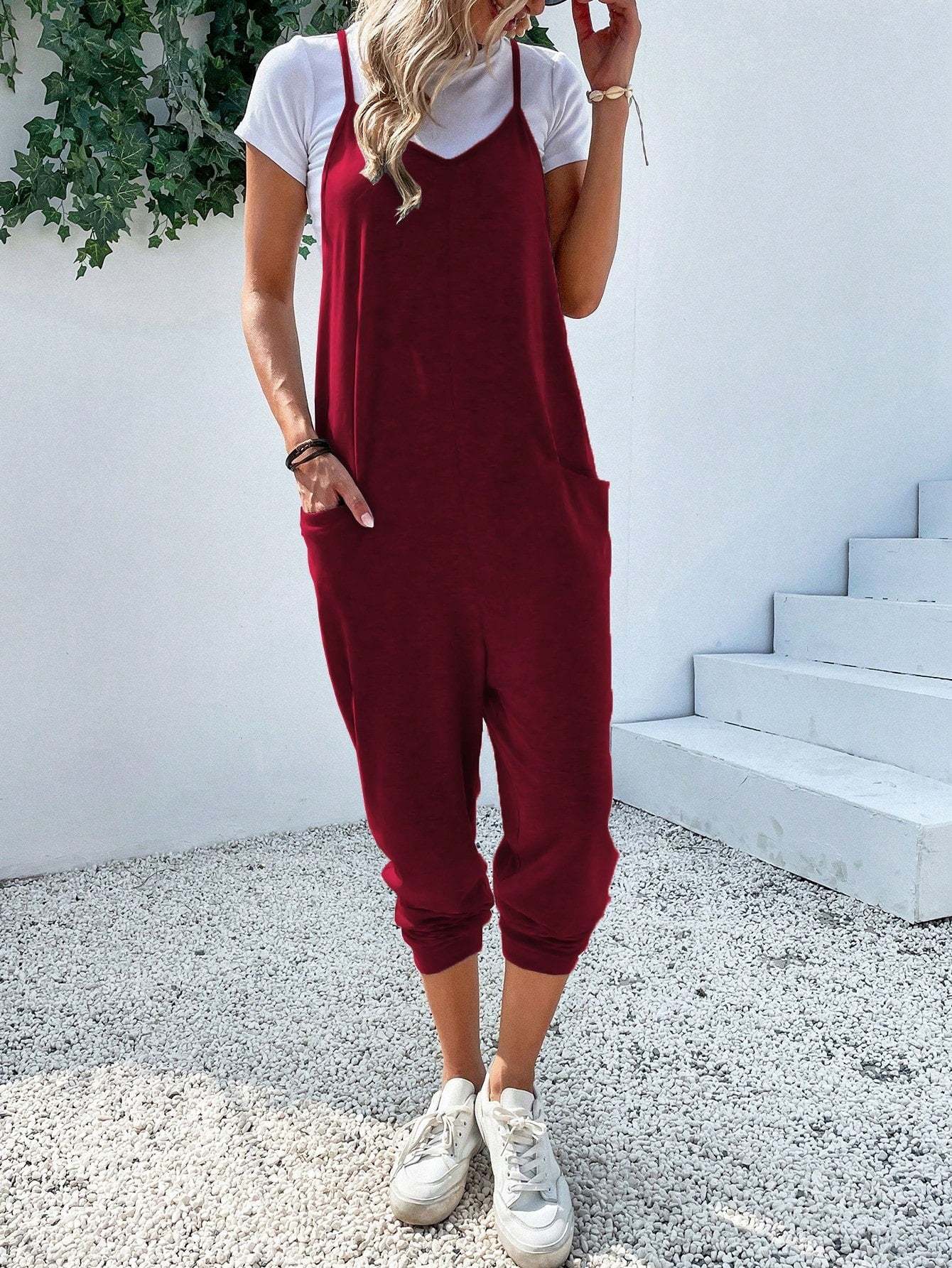 Dual Pocket Keyhole Jumpsuit Without Tee-Cozy Knit Sets