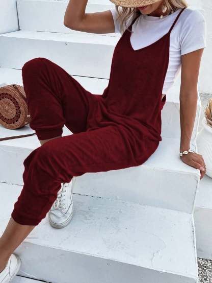 Dual Pocket Keyhole Jumpsuit Without Tee-Cozy Knit Sets