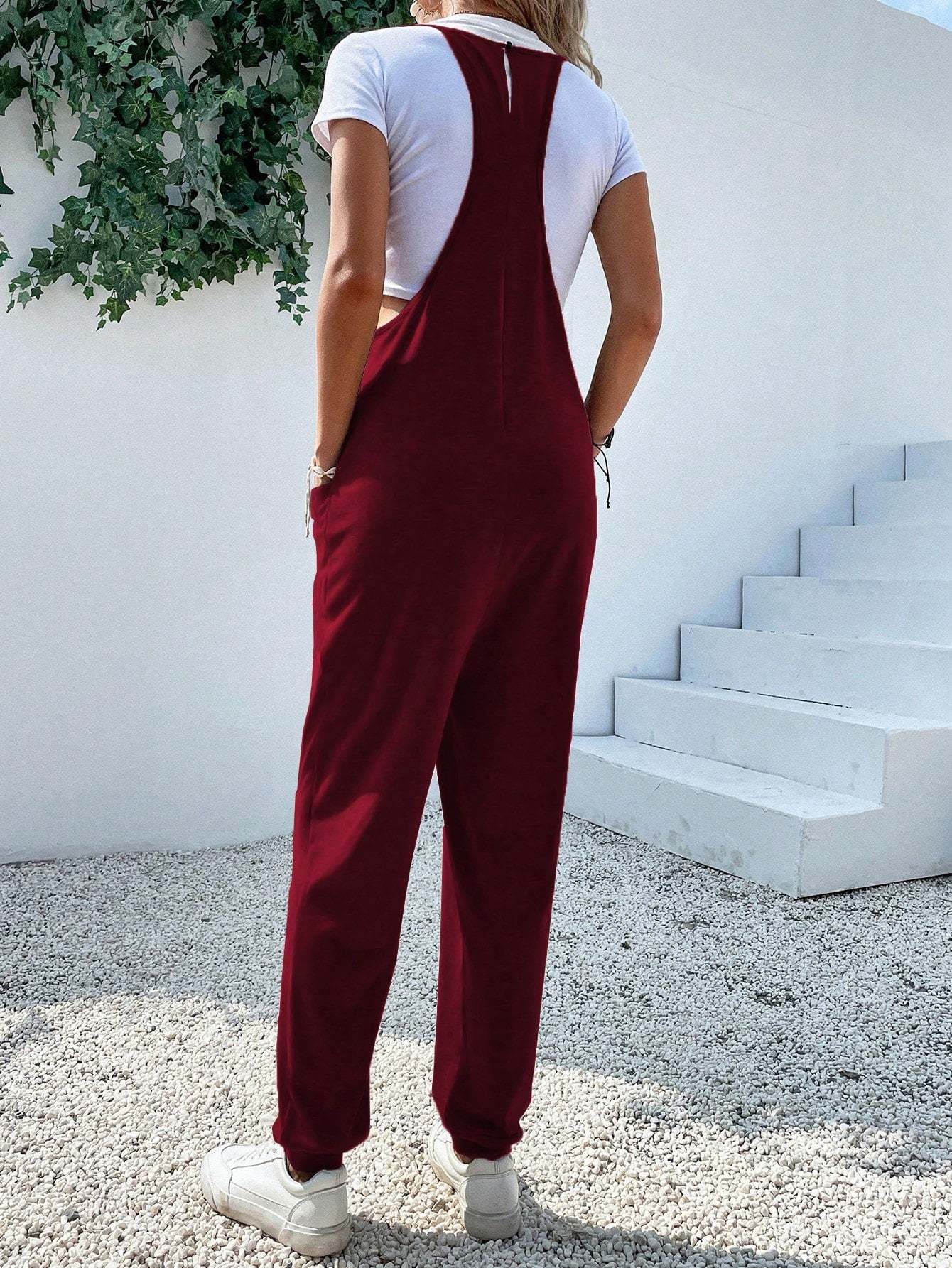 Dual Pocket Keyhole Jumpsuit Without Tee-Cozy Knit Sets