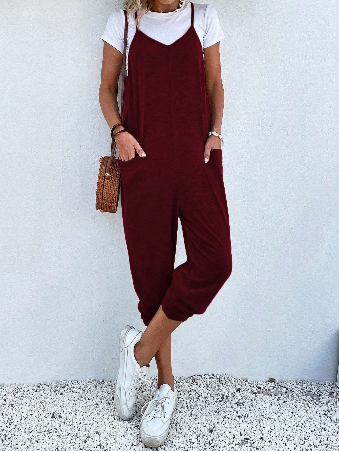 Dual Pocket Keyhole Jumpsuit Without Tee-Cozy Knit Sets