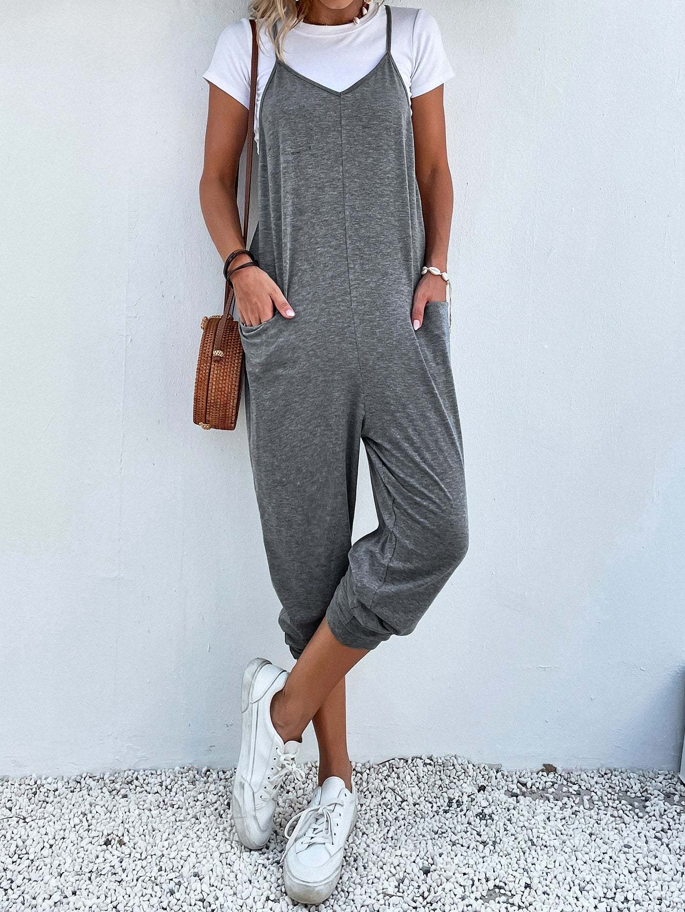 Dual Pocket Keyhole Jumpsuit Without Tee-Cozy Knit Sets