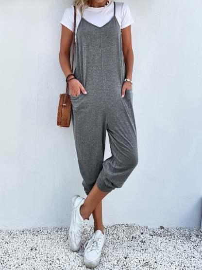 Dual Pocket Keyhole Jumpsuit Without Tee-Cozy Knit Sets