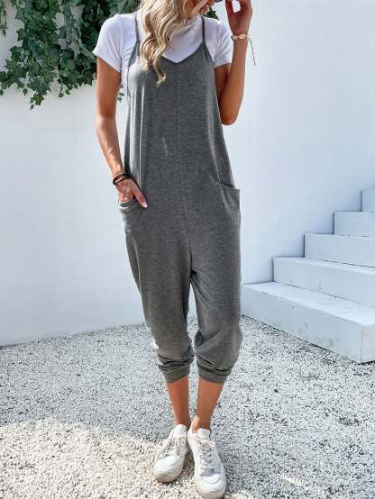 Dual Pocket Keyhole Jumpsuit Without Tee-Cozy Knit Sets