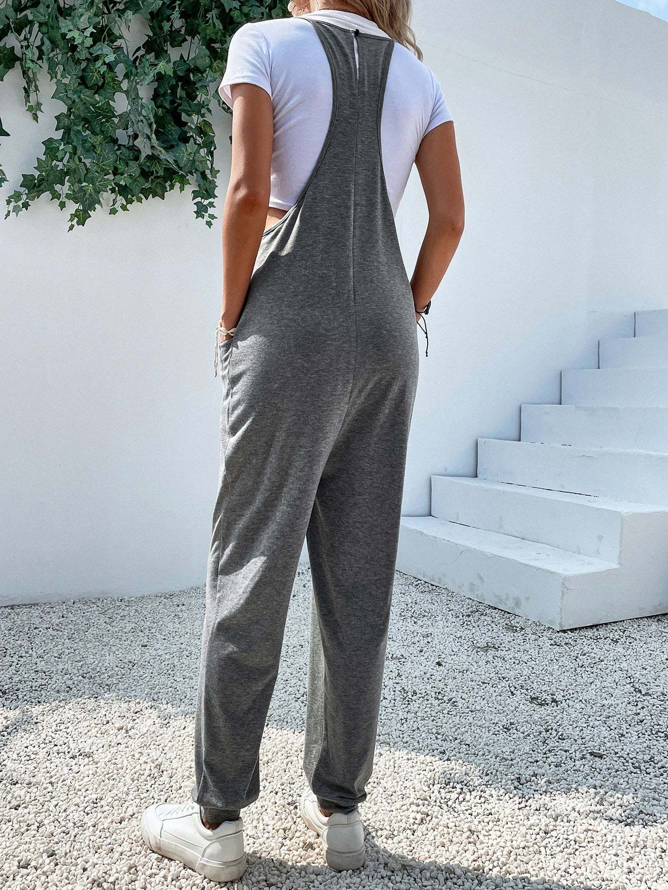 Dual Pocket Keyhole Jumpsuit Without Tee-Cozy Knit Sets