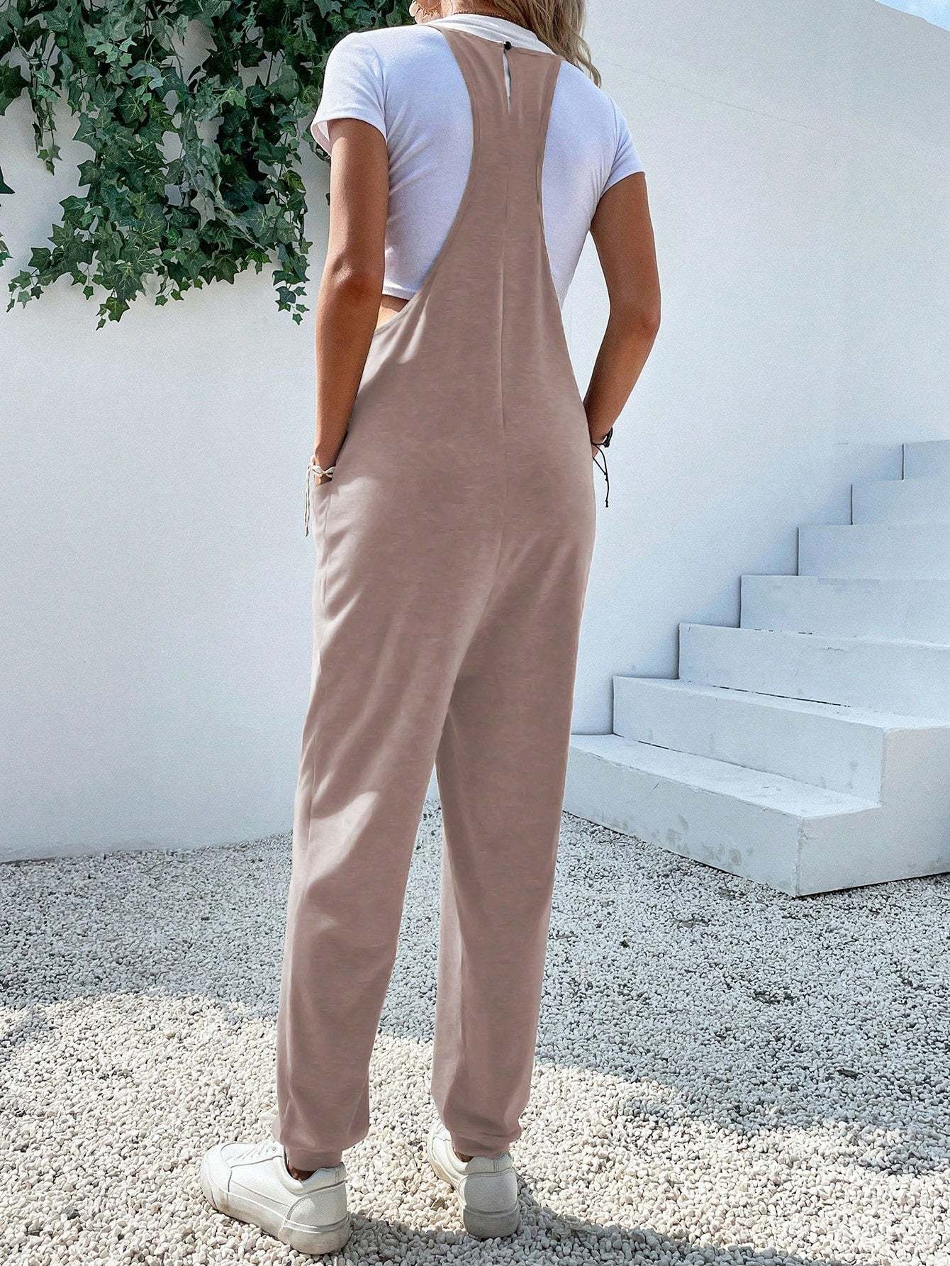 Dual Pocket Keyhole Jumpsuit Without Tee-Cozy Knit Sets