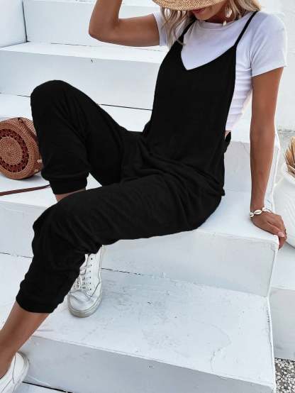 Dual Pocket Keyhole Jumpsuit Without Tee-Cozy Knit Sets