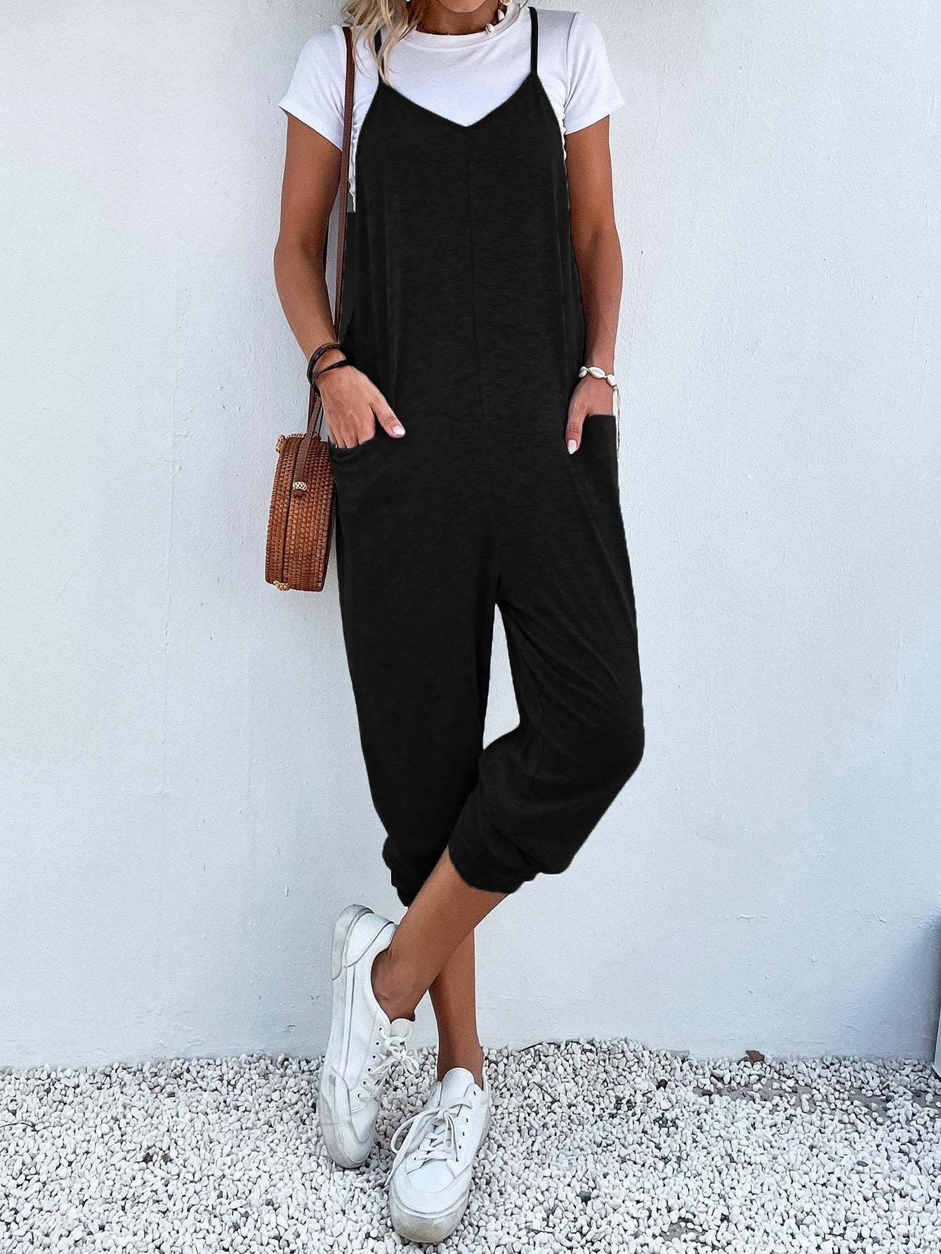 Dual Pocket Keyhole Jumpsuit Without Tee-Cozy Knit Sets