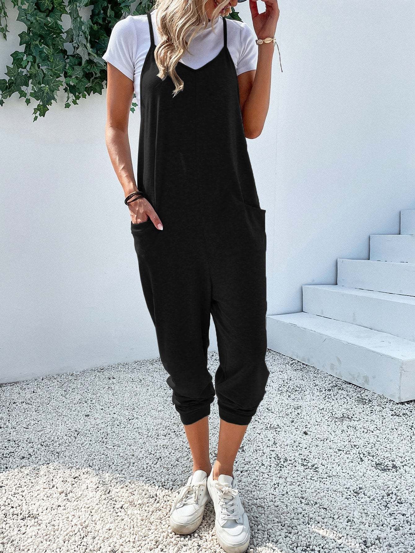 Dual Pocket Keyhole Jumpsuit Without Tee-Cozy Knit Sets