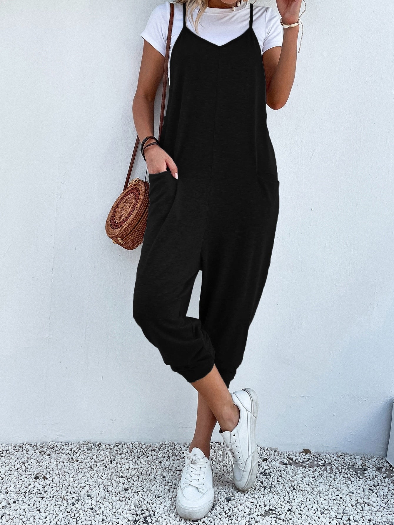 Dual Pocket Keyhole Jumpsuit Without Tee-Cozy Knit Sets