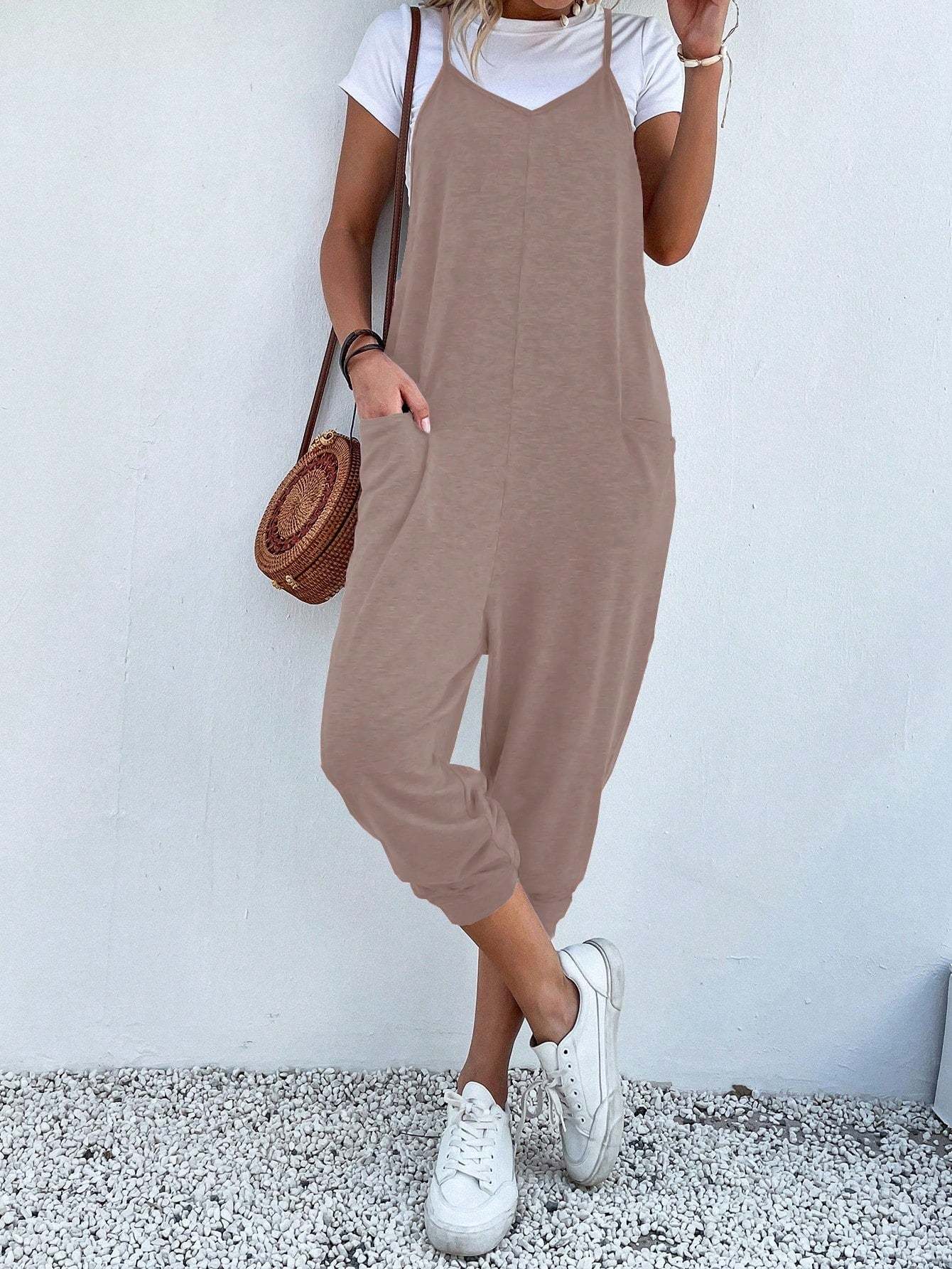 Dual Pocket Keyhole Jumpsuit Without Tee-Cozy Knit Sets