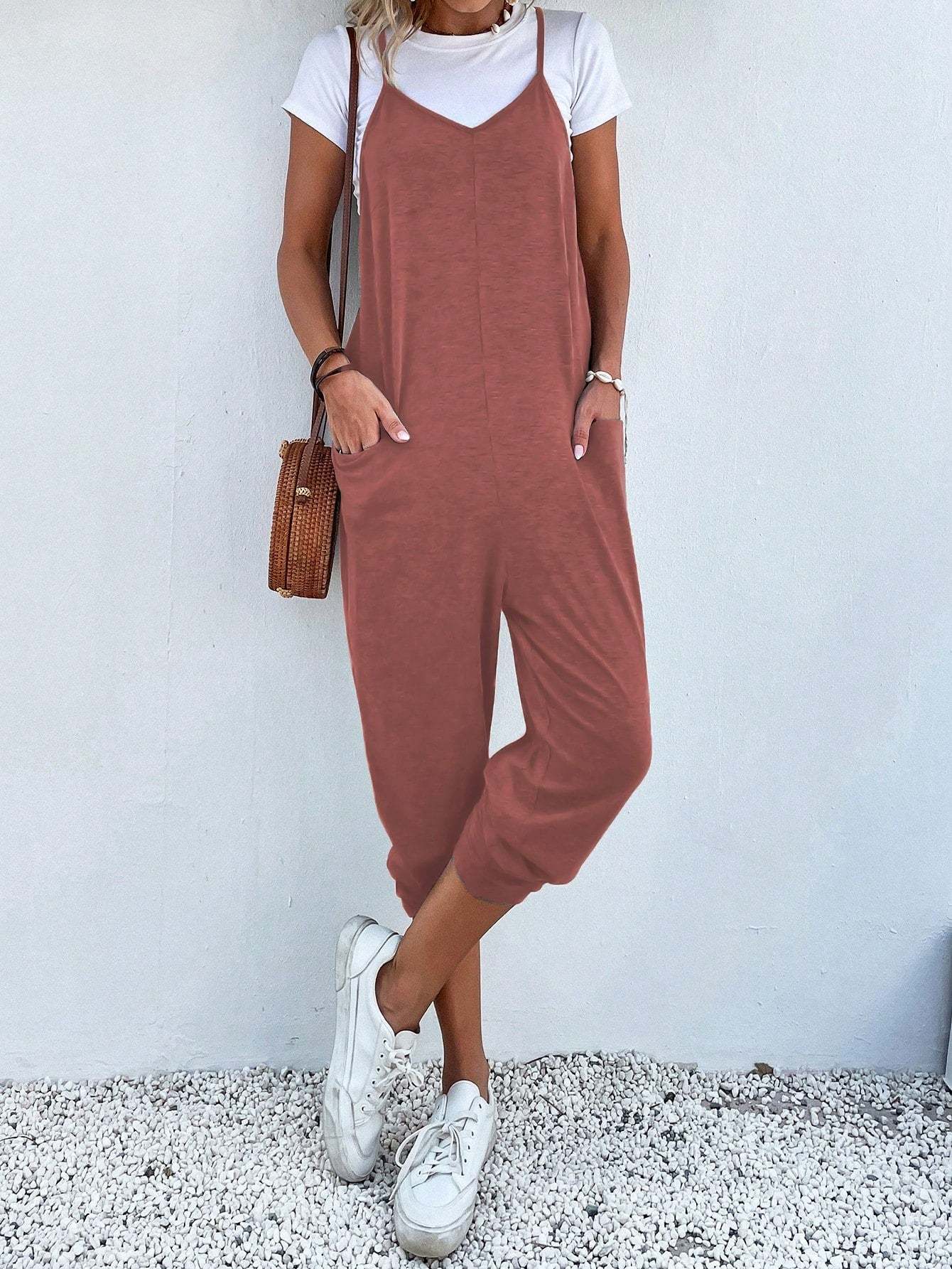 Dual Pocket Keyhole Jumpsuit Without Tee-Cozy Knit Sets