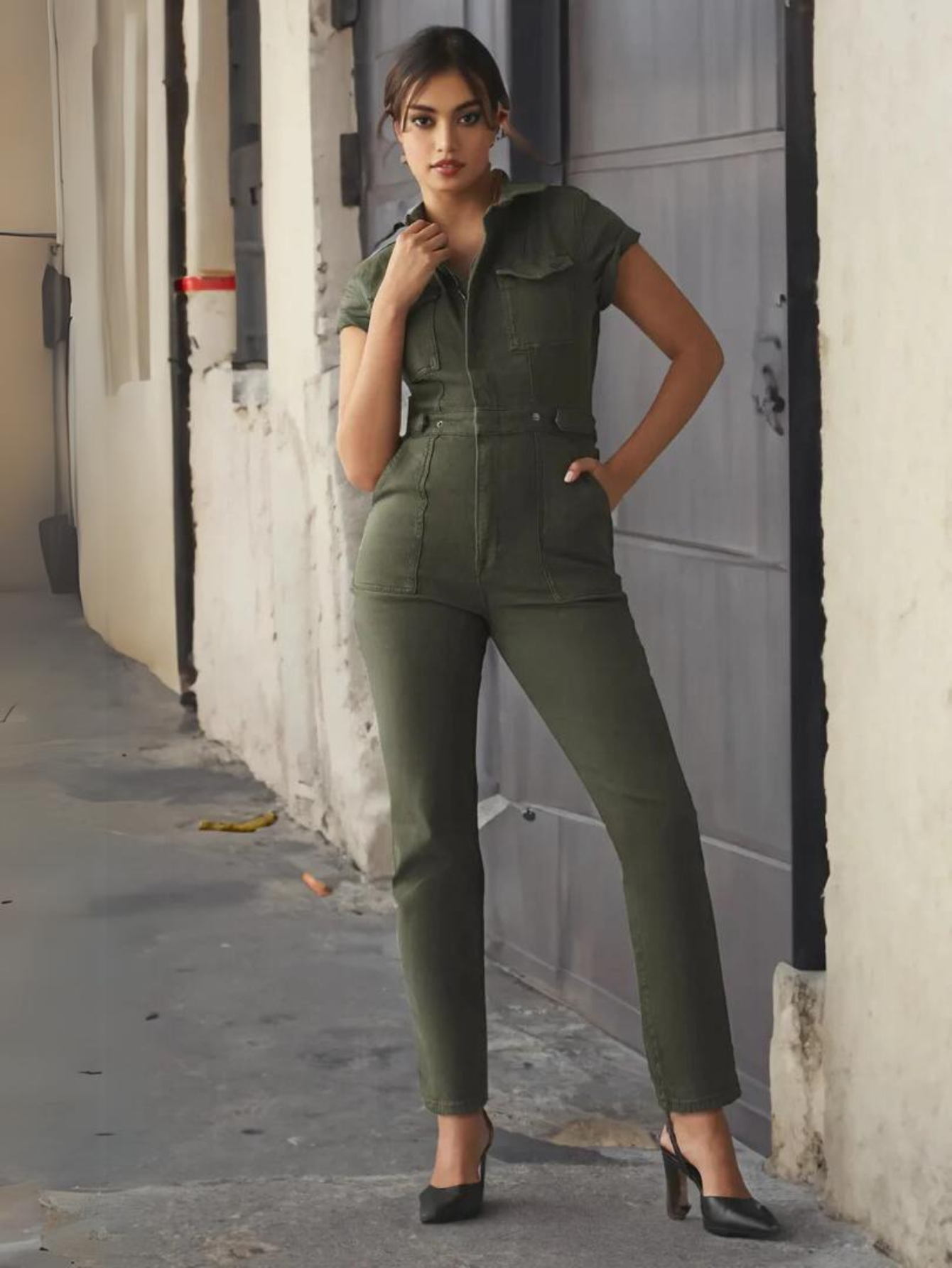 Classic Utility Front Zip Jumpsuit-Cozy Knit SetsClassic Utility Front Zip Jumpsuit - Image 12