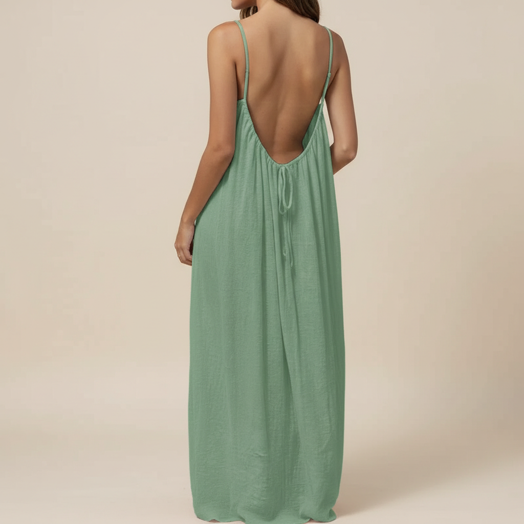 Effortless Solid Color Backless Cami Dress For Women